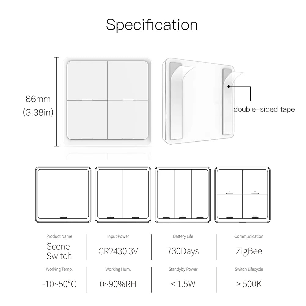 ZigBee Scene Switch - 1,2,3 & 4 Button - HA Automation Switch